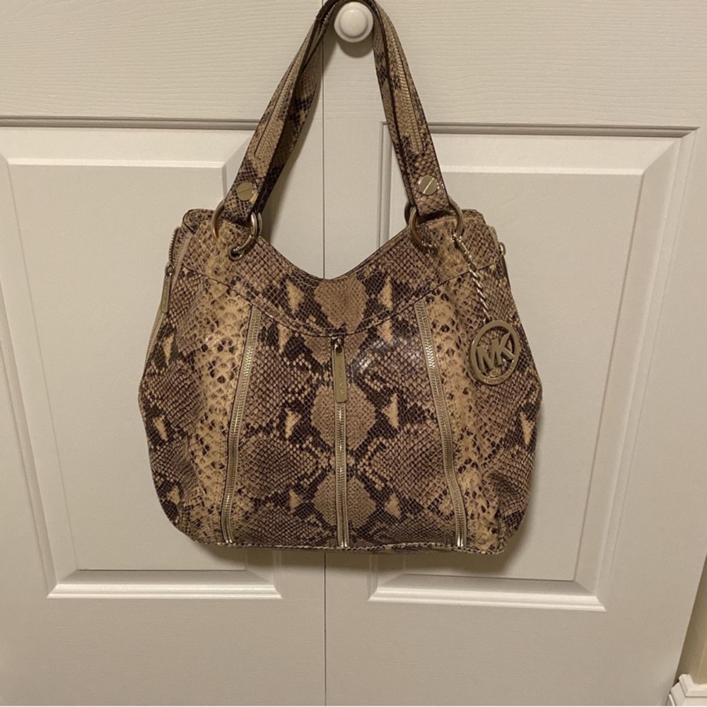 Michael Kors Brown Snake Print Tote Bag